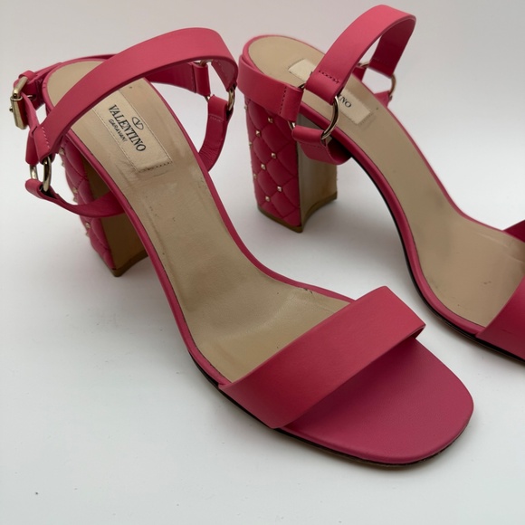 VALENTINO FREE ROCKSTUD SANDALS CHUNKY HEEL PINK SIZE 40.5 - Picture 3 of 7